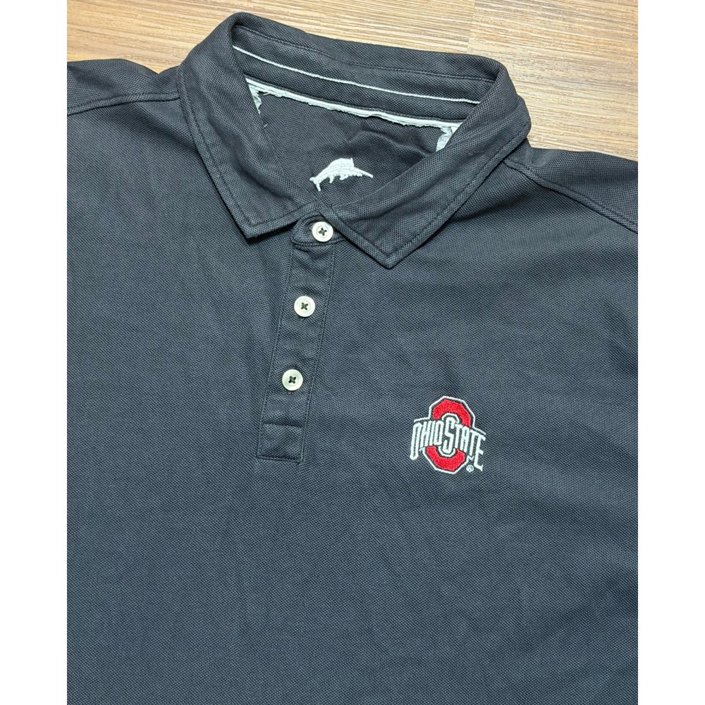 Tommy Bahama Ohio State Buckeyes OSU Polo Mens Black Pique Tropical Trim Sz 2XL